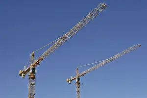 Stampe di Due gru da costruzione Gru Blu Stampe: Due gru da costruzione