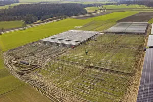 View From Above Construction Site Stampe: Construction phase of a solar system in fields