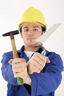 Safety Helmet Image Stampe: Construction worker with tools