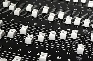 Deserted Studio Shot Stampe: Control panel in a audio recording studio