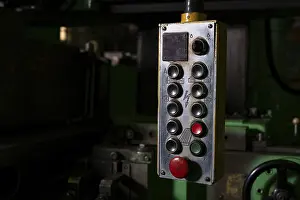 Deserted Workshop Scene Stampe: Control panel of production device shot at workshop
