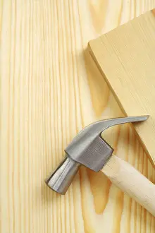 Wooden Board Repair Tools Stampe: Copyspace hammer on timber