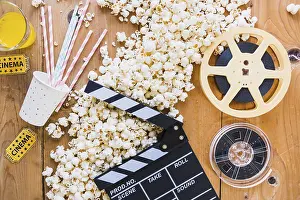 Deserted Movie Theater Stampe: Creative layout popcorn cinema objects