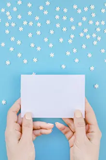Pastel Blue Background Stampe: Creative Top view flat lay winter frame