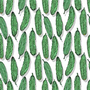 Healthy Meal Concept Stampe: Cucumbers repeating pattern, editable vector template