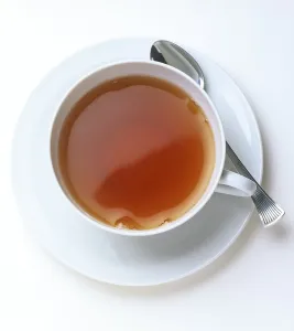 White Tableware Stampe: Cup of tea, from above