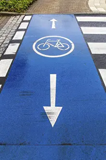 Road Surface Markings Stampe: Cycle path marking on a pavement