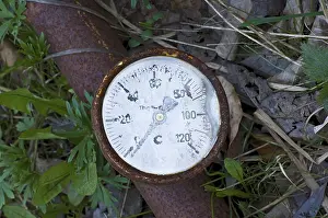 Environmental Pollution Image Stampe: Damaged, rusty thermometer