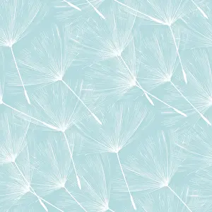 Seamless Floral Design Stampe: Dandelions floating over blue, vector seamless pattern