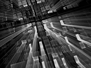 Artificial Intelligence Depiction Stampe: Dark blue technology background - abstract computer-generated image