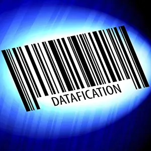 Plain Blue Background Image Stampe: Datafication, barcode with blue Background
