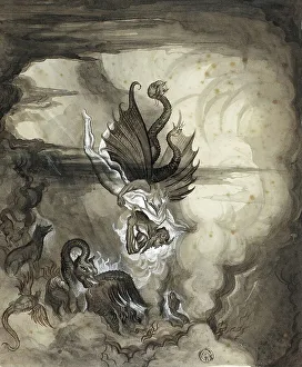 Deserted Landscape Artwork Stampe: Descent into Hell, Devil and Monsters