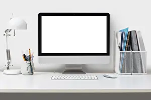 Modern Architecture Design Stampe: Desktop computer isolated on a white background