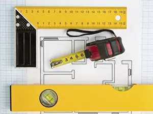 Measuring Tape Image Stampe: Development drawings and tools on graph paper