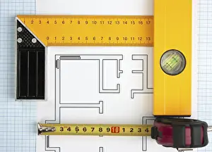 Measuring Tape Image Stampe: Development drawings and tools on graph paper