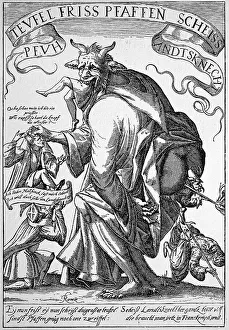 Christianity Faith Representation Stampe: The devil eats priests and shits lansquenets or mercenaries