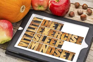 Vintage Letterpress Typography Stampe: Diet, sleep, exercise