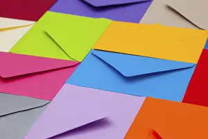 Office Stationery Stampe: Different colored envelopes on the table