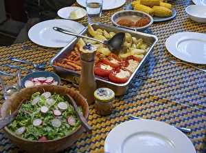 Central Europe Food Scene Stampe: Different dishes on a set table