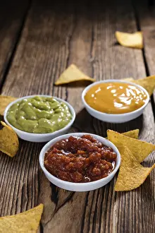 Fattening Foods Stampe: Three different nacho dips (Salsa)