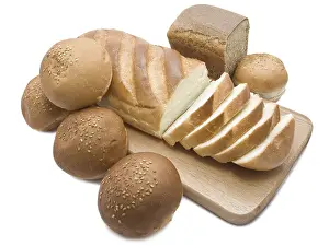 Studio Shot Food Photography Stampe: Different types of bread isolated on white