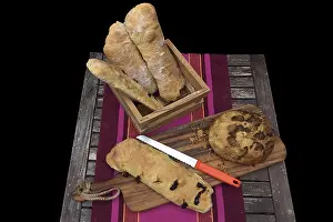 Germany Bakery Products Stampe: Different types of bread on a table, Germany