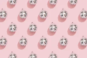 Pink Background Design Stampe: Disco ball pattern on pink background