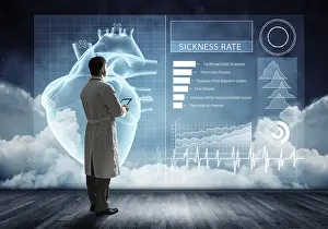 Medical Diagnosis Stampe: Doctor faces digital interface