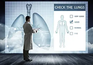 Healthcare Concept Image Stampe: Doctor faces digital interface