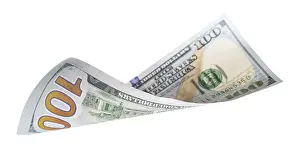 One Hundred Dollar Bill Stampe: One hundred dollar bill falling or floating on empty background