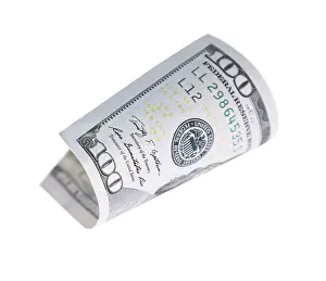 US Dollar Note Stampe: One hundred dollar bill falling or floating on empty background