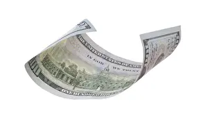 Isolated One Hundred Dollar Bill Stampe: One hundred dollar bill falling or floating on empty background