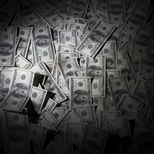 Deserted Dollar Pile Stampe: One hundred dollars pile as background
