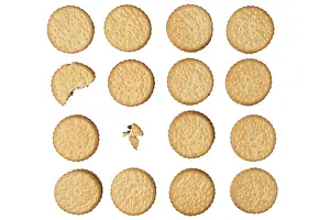 Studio Shot Dessert Stampe: Double biscuits in rows, one bitten into, on white
