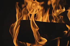 Deserted Burning Scene Stampe: Dramatic flames against A dark background