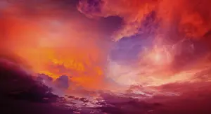 Overcast Countryside Scenery Stampe: Dramatic red sky