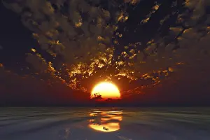 Red Sunset Over Sea Stampe: Dramatic red sunset over sea