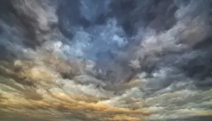 Gloomy Desert Landscape Stampe: Dramatic thunderstorm atmosphere after sunset
