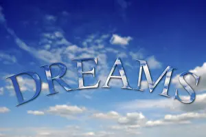 Cloudy Sky Background Stampe: Dreams text with clouds texture against a sky background