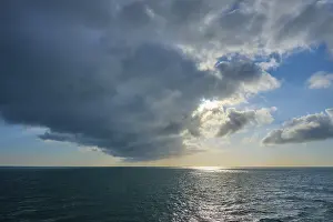 Northern Europe Dusk Scene Stampe: Dusk at sea with dramatic clouds and light in the background