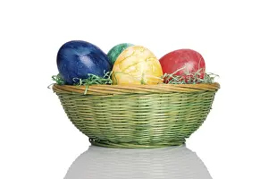 Easter Basket Stampe: Easter basket with coloured Easter eggs