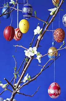 German Springtime Scene Stampe: Easter, Easter bouquet with colorful Easter eggs