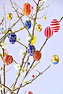 German Springtime Scene Stampe: Easter, Easter bouquet with colorful Easter eggs