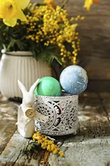 Spring Blooming Flowers Stampe: Easter time, spring flowers, easter eggs and easter bunny