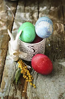 Vernal Flower Bloomers Stampe: Easter time, spring flowers, easter eggs and easter bunny