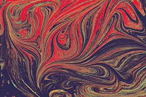 Uninhabited Landscape Art Stampe: Ebru marble effect pattern design for print