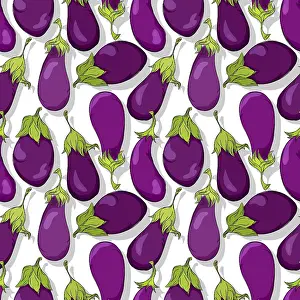 Vegan Meal Inspiration Stampe: Eggplant repeating pattern, editable vector template