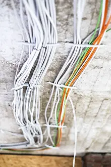 Power Supply Line Connection Stampe: Electric cable on the ceiling of a flat