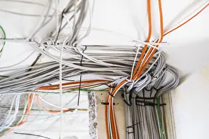 Electrical Power Supply Line Stampe: Electric cable on the ceiling of a flat