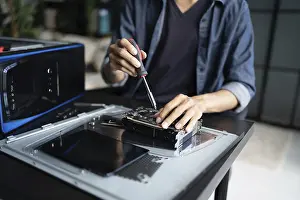 Electronic Repair Shop Stampe: IT Engineer installing Hardware Equipment Development Facility Engineer Maintenance computer Motherboard Electronic